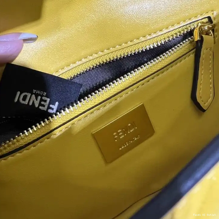 Affordable HOT Midi Motif In Leather Nappa FF Bag Fendi Yellow Chain Baguette 0518